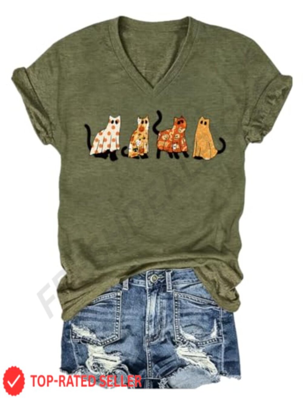 Women's Halloween Pumpkin V-Neck T-Shirt Casual Fall Thanksgiving Graphic Tee